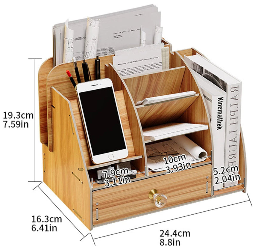 Wooden Desktop Organizr with Storage Drawer
